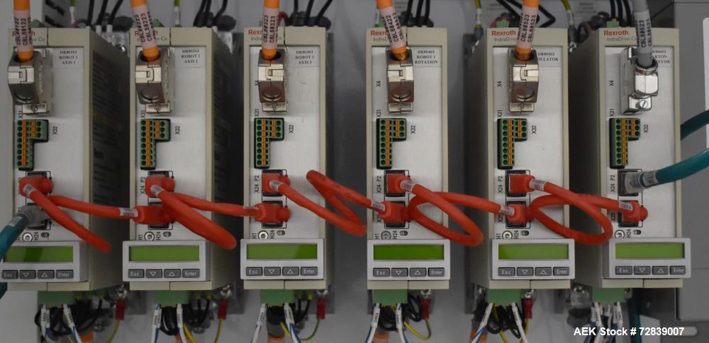 Used Bosch (Syntegon) Presto Robotic Top Load Robotic Case Packer capable of speeds up to 400 packages per minute.  Has a product size range: Length 2" to 7.9" or 50mm to 200mm, width .6" to 4.7" or ...