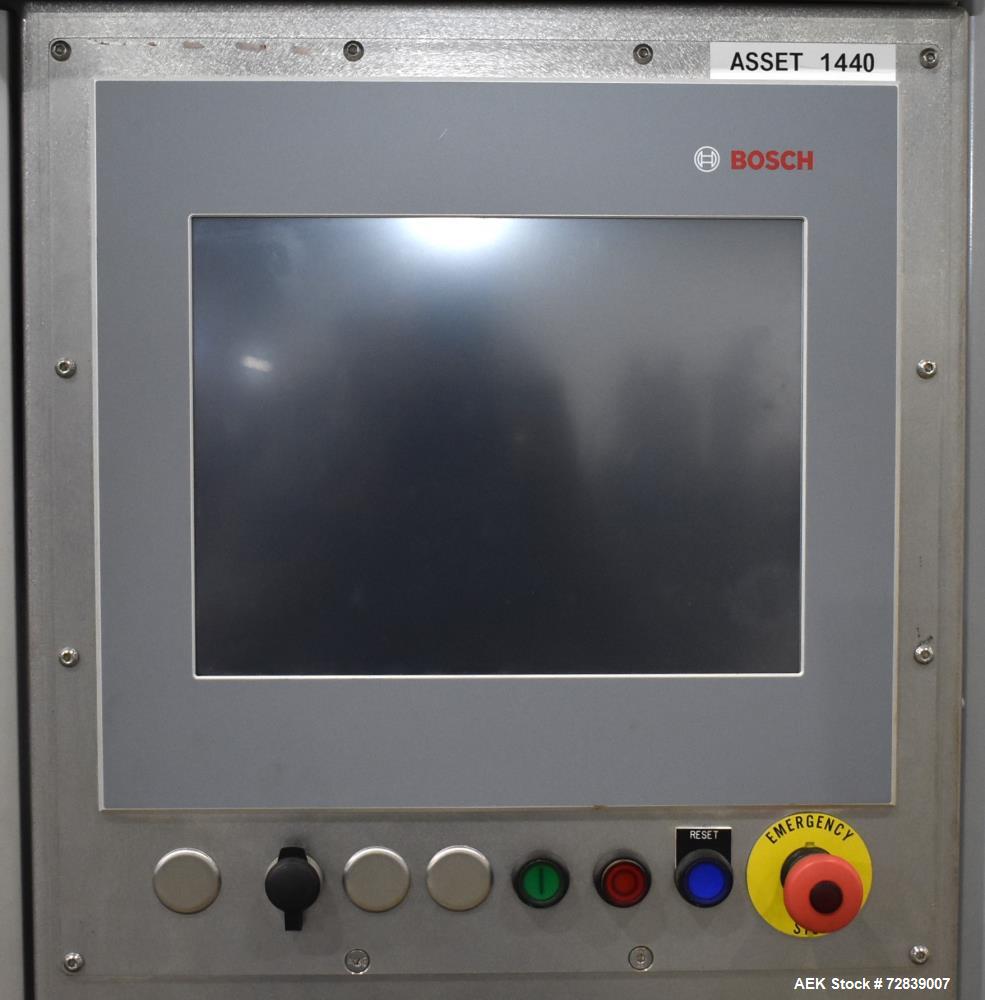 Used Bosch (Syntegon) Presto Robotic Top Load Robotic Case Packer capable of speeds up to 400 packages per minute.  Has a product size range: Length 2" to 7.9" or 50mm to 200mm, width .6" to 4.7" or ...