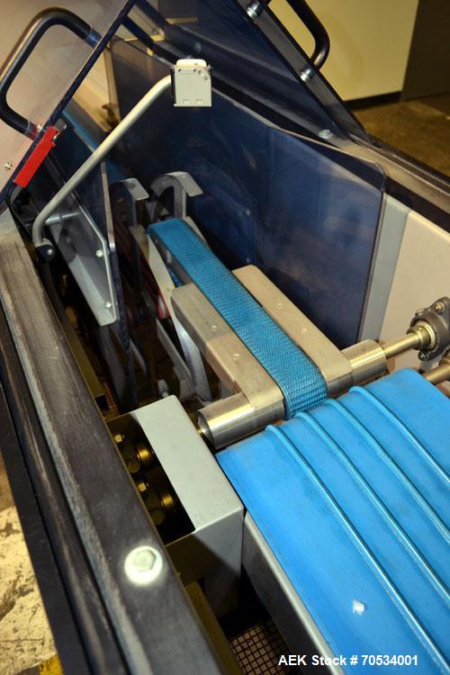 Used Blueprint Automation Semi-Automatic Bag Collator. Capable of speeds up to 140 bags per minute. Bag size range: Small wheel 4" to 8" wide x 5" to 16" high, large wheel 6"-12" wide x 8" to 22" hig...