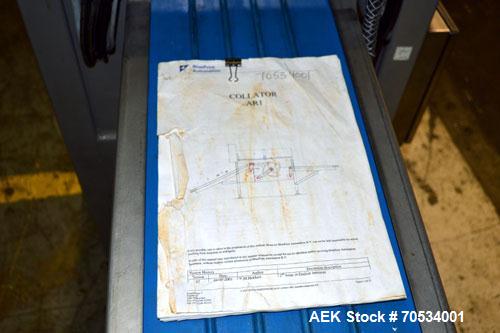 Used Blueprint Automation Semi-Automatic Bag Collator. Capable of speeds up to 140 bags per minute. Bag size range: Small wheel 4" to 8" wide x 5" to 16" high, large wheel 6"-12" wide x 8" to 22" hig...
