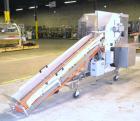 Used Fallas Automation Bag Collator, Model RW-1. Adjustable incline Eagle belting infeed, 8'' wide x 68'' long discharge belt conveyor. Includes a control panel with an Allen-Bradley Micrologix 1000,...