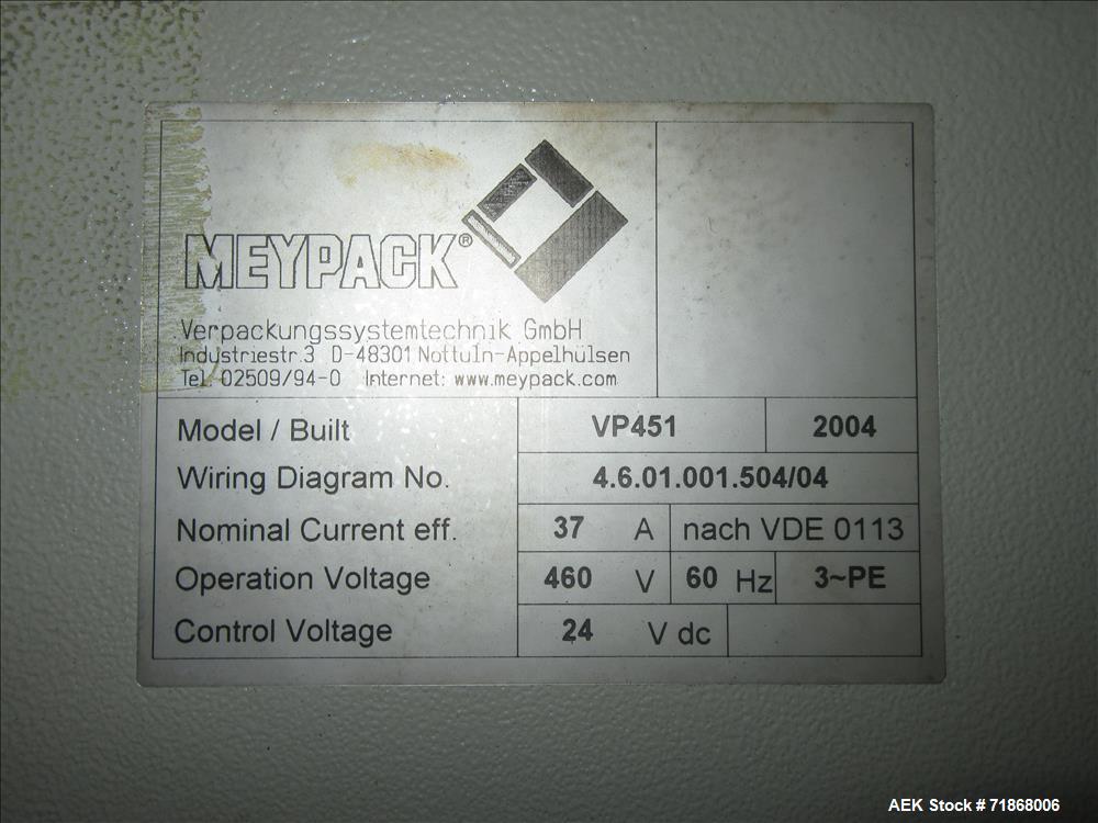 Used Meypack Model VP451 Wraparound Tray/Case Packer.