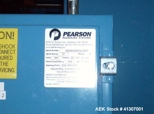 Used Pearson Model CS-30-RT, Random Sealer - Top Tape Only. Allen Bradley SLC 5/05 PLC and Panelview 300 operator interface. 24 VDC, 20 cpm.