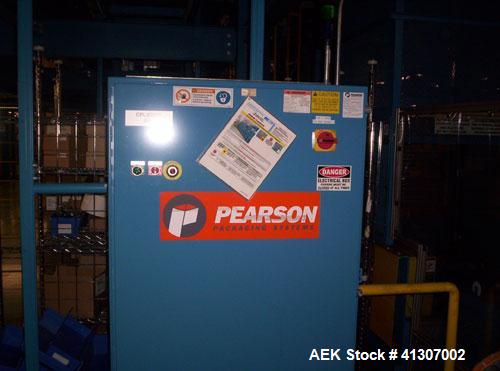 Used Pearson Model CS-30-RT, Random Sealer - Top Tape Only. Allen Bradley SLC 5/05 PLC and Panelview 300 operator interface. 24 VDC, 20 cpm.