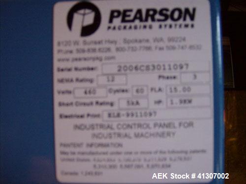 Used Pearson Model CS-30-RT, Random Sealer - Top Tape Only. Allen Bradley SLC 5/05 PLC and Panelview 300 operator interface. 24 VDC, 20 cpm.