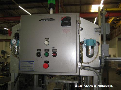 Used Wexxar Top Only Automatic Case Sealer, Model WST-07. Capable of speeds up to 35 cases per minute. Has a case size range: Length 12" to 32" (305mm to 838mm), Width 10" to 22.5" (254mm to 572mm), ...