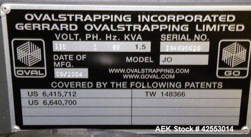 Used Ovalstrapping Modular Strapping Machine, Series JO, Carbon Steel. Approximately 52 straps per minute. Plastic strap size 6, 9, 12, and 15mm, heat seal.1/60/115 volt.Arch is 19"Hx 29"W Mounted on...