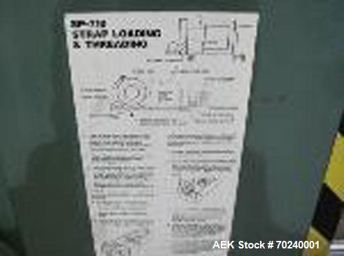 Used Signode Strapping Machine, Model SP710.  36" x 36" box, approximately 12 rolls of strapping, 220/3 phase.