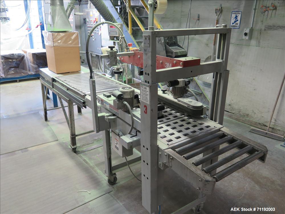 Used 3M 120A Top and Bottom Case Taper, type 19700. Capable of speeds up to 25 cases per minute. Case size range: (Width) 4.75" - 20" (Length) 6" - unlimited (Height) 4.75" - 20". Semi automatic unit...
