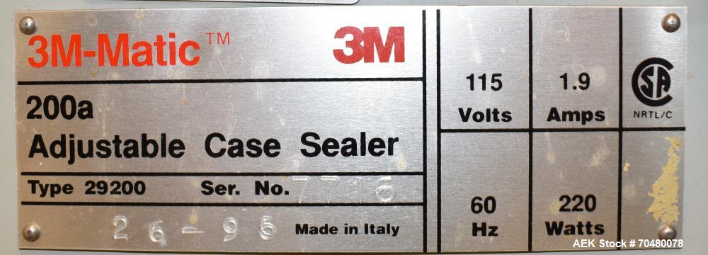 Used 3M Adjustable Case Sealer with Top Tape Applicator, Model 200a.