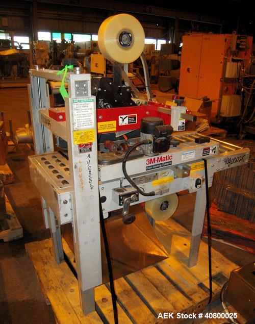 Used 3M Top and Bottom Case Taper, Model 120A3, Type 19700, Carbon Steel. Up to 25 cases per minute, minimum case size 4.75" wide x 4.75" high x 6" long, maximum case size 20" wide x 20" high x unlim...