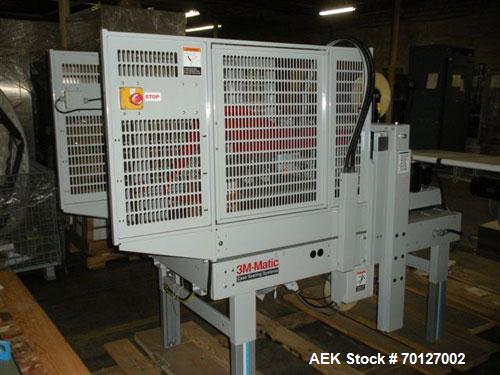 Used 3M Model 120AF Automatic Top and Bottom Taper capable of speeds up to 27 cases per minute. Has a case size range: length 6" to 25", width 4.75" to 20", height 4.75" to 20". Has max roll diameter...