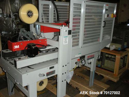 Used 3M Model 120AF Automatic Top and Bottom Taper capable of speeds up to 27 cases per minute. Has a case size range: length 6" to 25", width 4.75" to 20", height 4.75" to 20". Has max roll diameter...
