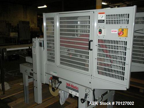 Used 3M Model 120AF Automatic Top and Bottom Taper capable of speeds up to 27 cases per minute. Has a case size range: length 6" to 25", width 4.75" to 20", height 4.75" to 20". Has max roll diameter...