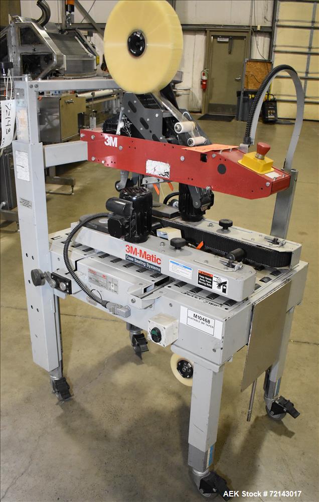 Used 3M Model 120A Adjustable Top and Bottom Case Sealer. Machine can seal a maximum of 30 boxes a minute depending on box size. Can seal maximum box dimensions of: 6" - 35" long, 4.75" - 20" wide, a...