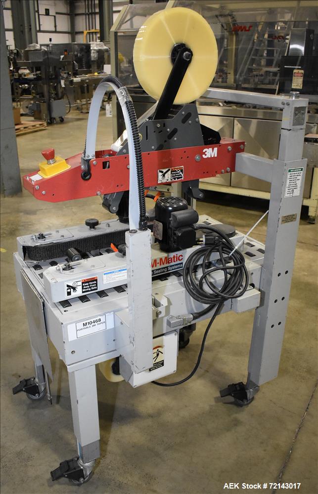 Used 3M Model 120A Adjustable Top and Bottom Case Sealer. Machine can seal a maximum of 30 boxes a minute depending on box size. Can seal maximum box dimensions of: 6" - 35" long, 4.75" - 20" wide, a...