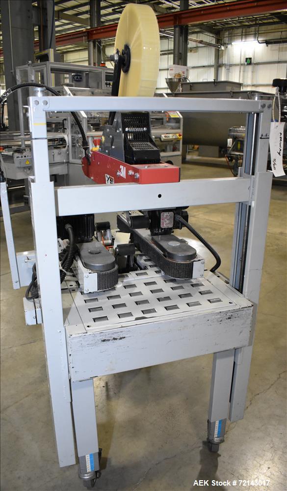 Used 3M Model 120A Adjustable Top and Bottom Case Sealer. Machine can seal a maximum of 30 boxes a minute depending on box size. Can seal maximum box dimensions of: 6" - 35" long, 4.75" - 20" wide, a...
