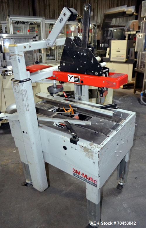 Used 3M-Matic Top & Bottom Adjustable Case Sealer, Model 200A, Type 29200, Carbon Steel. Up to 40 cases per minute, minimum case size 6" wide x 4.75" high x 6" long, maximum case size 21.5" wide x 24...