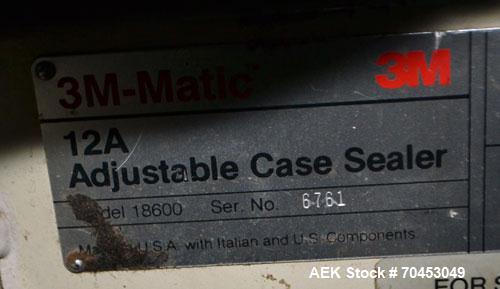 Used 3M 12A-18600 Semi-Auto Adjustable Top Case Taper capable of speeds up to 27 cpm depending on application and operator dexterity. Case size range of:  6" - unlimited length x 4 1/2" - 20" wide x ...