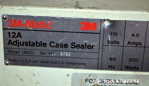 Used 3M 12A-18600 Semi-Auto Adjustable Top Case Taper capable of speeds up to 27 cpm depending on application and operator dexterity. Case size range of:  6" - unlimited length x 4 1/2" - 20" wide x ...