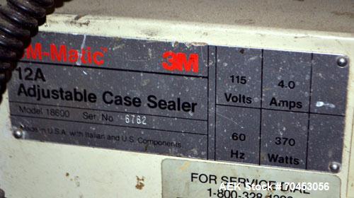 Used 3M 12A-18600 Semi-Auto Adjustable Top Case Taper capable of speeds up to 27 cpm depending on application and operator dexterity. Case size range of:  6" - unlimited length x 4 1/2" - 20" wide x ...