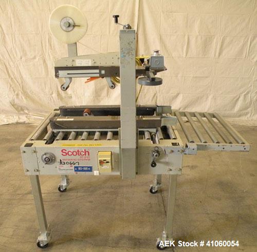 Used 3M Top and Bottom Adjustable Case Sealer, Model 8A, Type 18300, Carbon Steel. Up to 30 cases per minute. Case size range: length 6’’ to unlimited, width 4.5’’ to 20’’, height 4-3/4’’ to 20’’. Ma...