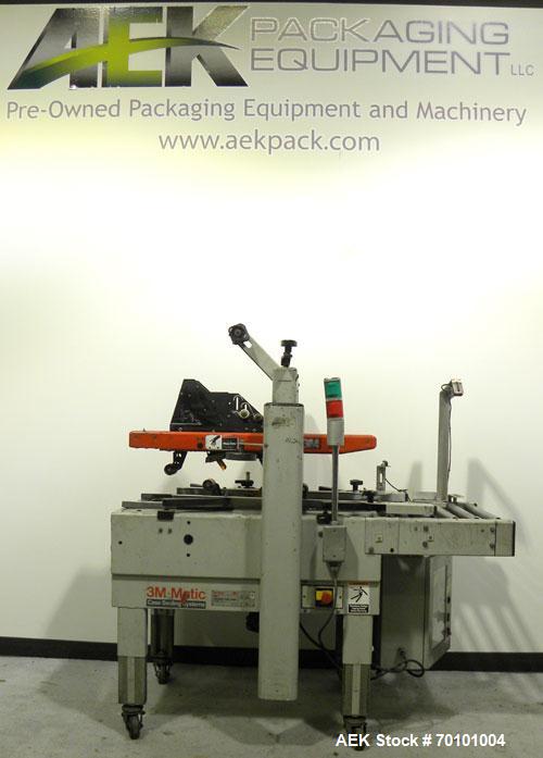 Used 3M-Matic Top and Bottom Adjustable Case Sealer, Model 200A, Type 19000, Carbon Steel. Up to 40 cases per minute. Case size range: length 6’’ to unlimited, width 6’’ to 21.5’’, height 4.75" to 28...