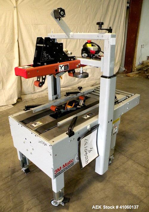 Used 3M-Matic Top And Bottom Adjustable Case Sealer, Model 200A, Type 29200, Carbon Steel. Up to 40 cases per minute, minimum case size 6" wide x 4.75" high x 6" long, maximum case size 21.5" wide x ...