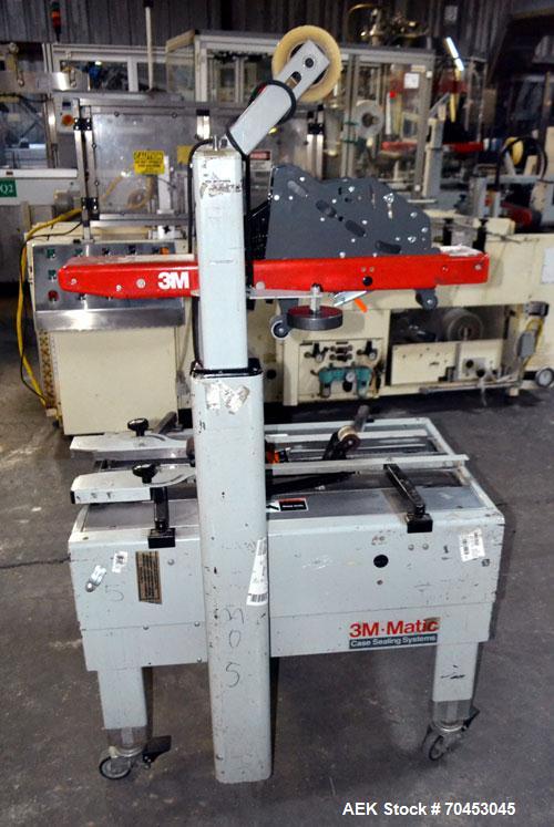 Used 3M-Matic Top & Bottom Adjustable Case Sealer, Model 200A, Type 19000, Carbon Steel. Up to 40 cases per minute, minimum case size 6" wide x 4.75" high x 6" long, maximum case size 21.5" wide x 24...