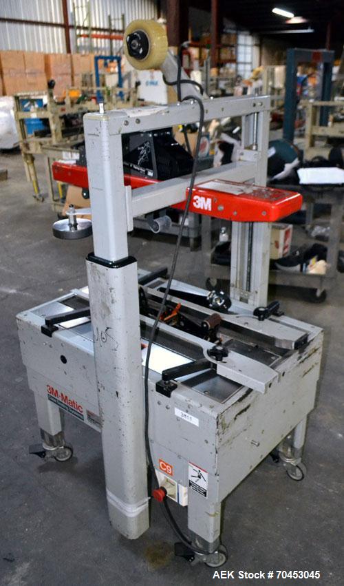 Used 3M-Matic Top & Bottom Adjustable Case Sealer, Model 200A, Type 19000, Carbon Steel. Up to 40 cases per minute, minimum case size 6" wide x 4.75" high x 6" long, maximum case size 21.5" wide x 24...