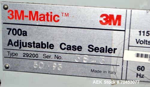 Used 3M-Matic Model 200A Top Only Adjustable Case Sealer. Up to 40 cases per minute, minimum case size 6” wide x 4.75” high x 6”' long, maximum case size 21.5” wide x 24.5” to 28.5” high x unlimited ...