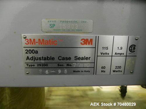 Used 3M-Matic Model 200A Top Only Adjustable Case Sealer. Up to 40 cases per minute, minimum case size 6" wide x 4.75" high x 6"' long, maximum case size 21.5" wide x 24.5" to 28.5" high x unlimited ...