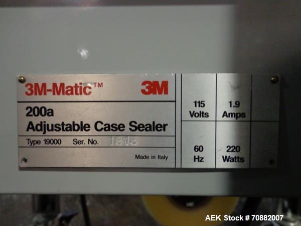 Used 3M Model 200A, Type 19000 Case Sealer. Top and bottom seal, 115 volt, serial# 1813.