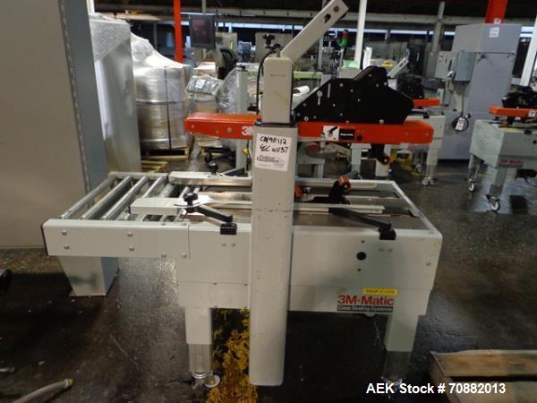 Used 3M Model 200A, Type 19000 Case Sealer. Top and bottom heads. Capable of speeds up to to 40 cases per minute, minimum case size 6" wide x 4.75" high x 6"' long, maximum case size 21.5" wide x 24....
