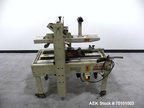 Used 3M-Matic Top And Bottom Adjustable Case Sealer, Model 22A, Type 28600, Carbon Steel. Up to 27 cases per minute. Case size range Length 6’’ to unlimited, Width 6’’ to 20’’, Height 4-3/4’’ to 20’’...