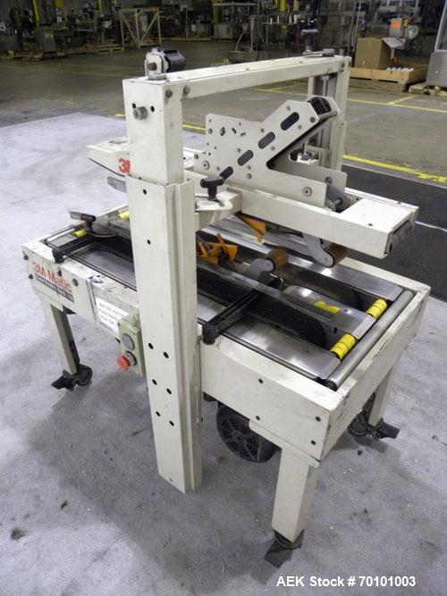 Used 3M-Matic Top And Bottom Adjustable Case Sealer, Model 22A, Type 28600, Carbon Steel. Up to 27 cases per minute. Case size range Length 6’’ to unlimited, Width 6’’ to 20’’, Height 4-3/4’’ to 20’’...