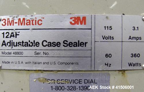 Used 3M-Matic Top Only Adjustable Case Sealer, Model 12AF, Type 48800, Carbon Steel. Capable of speeds up to 26 cases per minute. Minimum case size 6" wide x 4.75" high x 6" long, maximum case size 2...