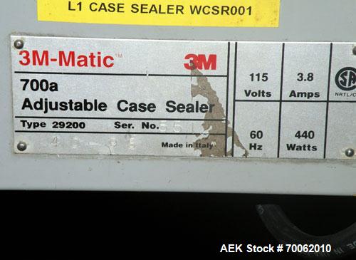 Used- 3M-Matic Top Only Adjustable Case Sealer, Model 700A, Type 29200, Carbon Steel. Up to 30 cases per minute. Case size r...