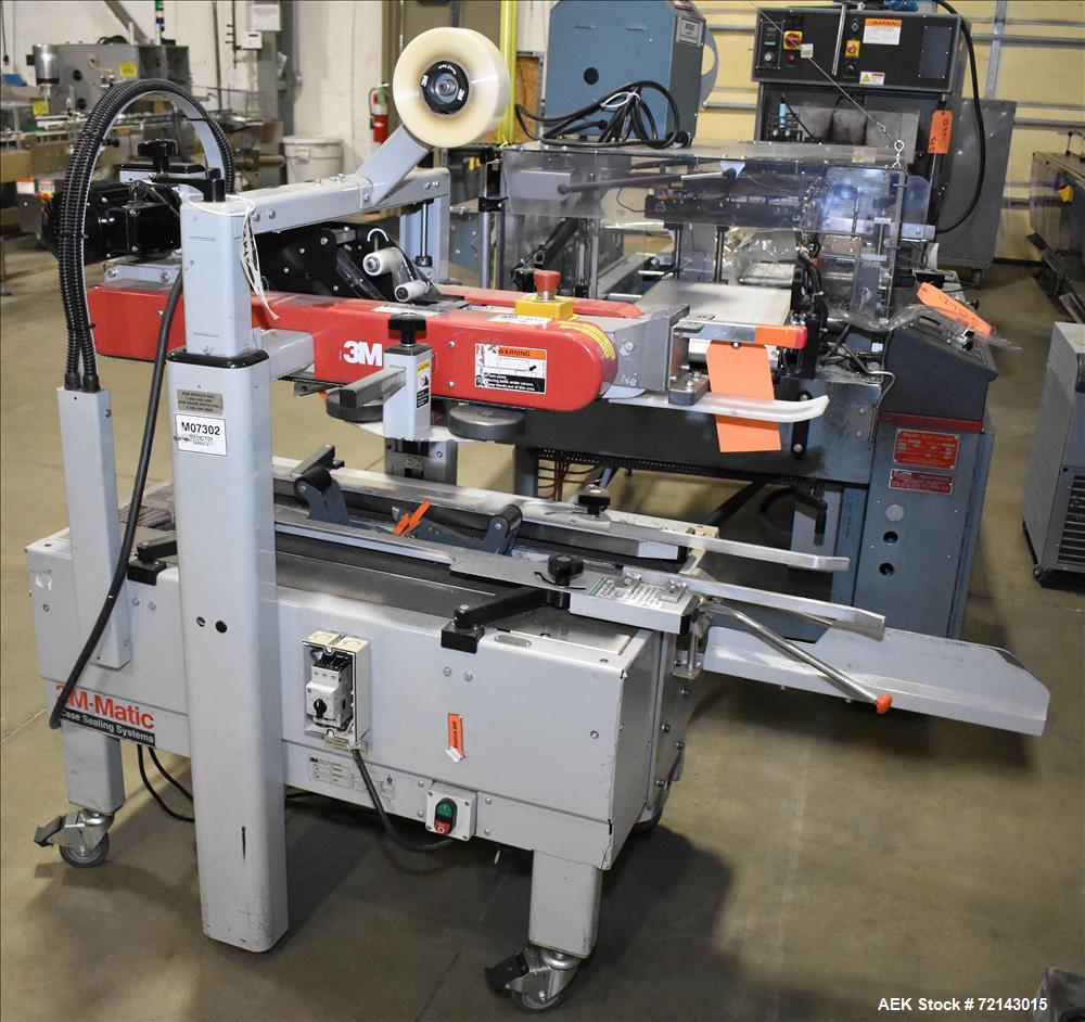 Used 3M-Matic Model 700A Adjustable Top and Bottom Case Sealer. The type 39600 is capable of speeds up to 30 cases per minute with a case size range of: (length) 6" to unlimited x (width) 6" to 21.5"...