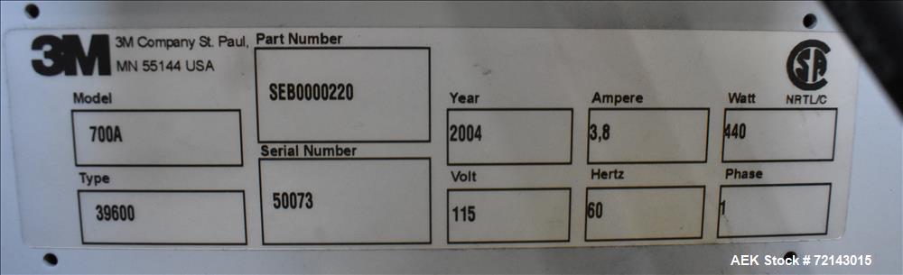 Used-3M-Matic Model 700A Adjustable Top and Bottom Case Sealer. The type 39600 is capable of speeds up to 30 cases per minut...