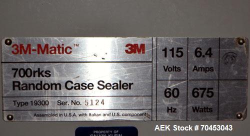 Used 3M-Matic Top & Bottom Adjustable Case Sealer, Model 700RKS, Type 19300, Carbon Steel. Up to 15 cases per minute, minimum case size 7” wide x 4.75” high x 6” long, maximum case size 25.5” wide x ...