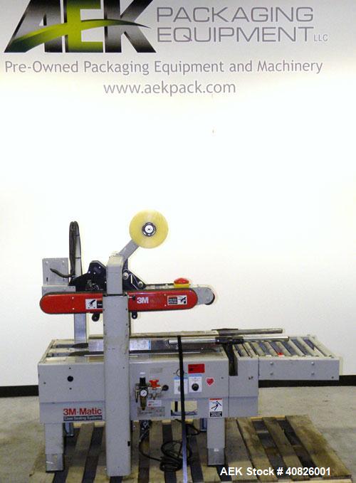 Used 3M-Matic Top And Bottom Random Case Sealer, Model 700R, Type 39600, Carbon Steel. Up to 15 cases per minute, minimum case size 6" wide x 4.75" high x 6" long, maximum case size 21.5" wide x 24.5...
