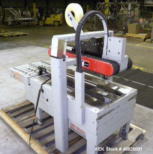Used 3M-Matic Top And Bottom Random Case Sealer, Model 700R, Type 39600, Carbon Steel. Up to 15 cases per minute, minimum case size 6" wide x 4.75" high x 6" long, maximum case size 21.5" wide x 24.5...
