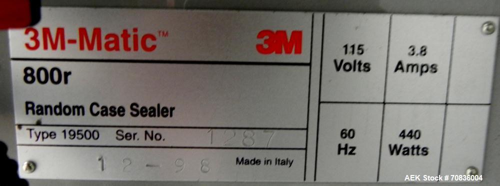 Used 3M-Matic Model 800R Random Adjustable Case Taper . Capable of speeds up to 15 cases per minute. Case size range: (width) 7" - 25.5" (length) 6" - unlimited (Height) 4.75" - 25.5". Tape width 2"....