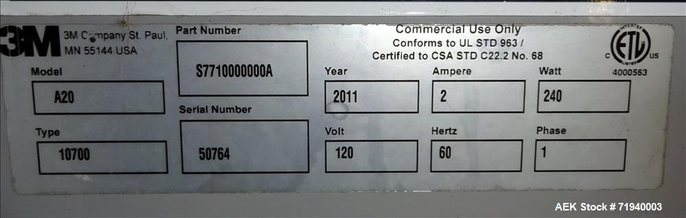 Used 3M Model A20Top And Bottom Case Taper, Type 10700
