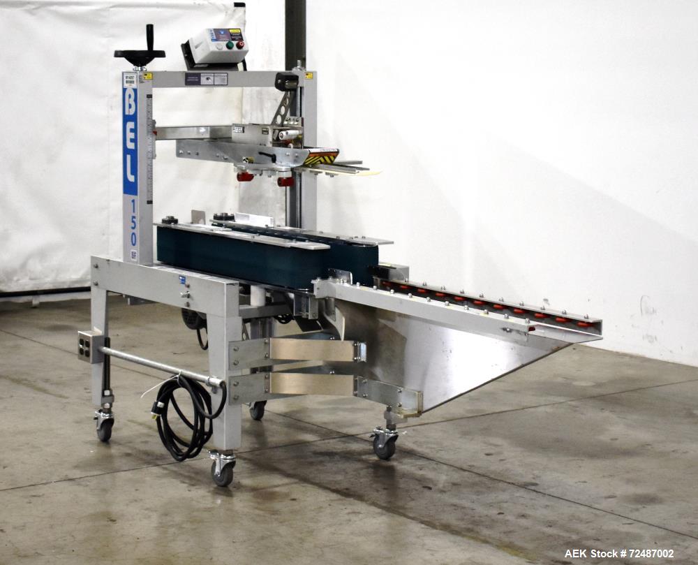 Used Belcor 150 Top and Bottom Case Tape Sealer, Model BEL 150SF. Rated up to 30 cases per minute. Case size range: 8" to unlimited (length) x  5-1/2" to 17-3/8" (width) x 4" to 21" (height). Case se...