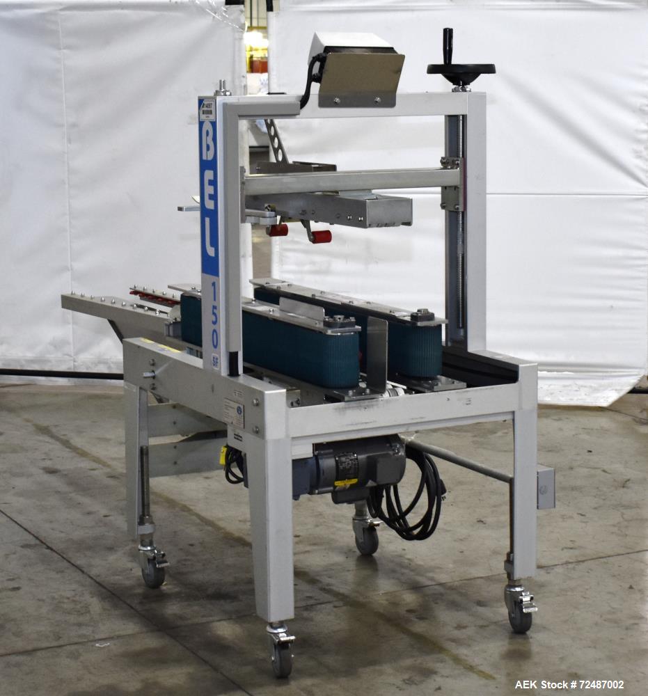 Used Belcor 150 Top and Bottom Case Tape Sealer, Model BEL 150SF. Rated up to 30 cases per minute. Case size range: 8" to unlimited (length) x  5-1/2" to 17-3/8" (width) x 4" to 21" (height). Case se...