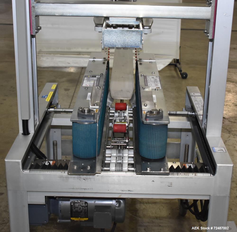 Used Belcor 150 Top and Bottom Case Tape Sealer, Model BEL 150SF. Rated up to 30 cases per minute. Case size range: 8" to unlimited (length) x  5-1/2" to 17-3/8" (width) x 4" to 21" (height). Case se...
