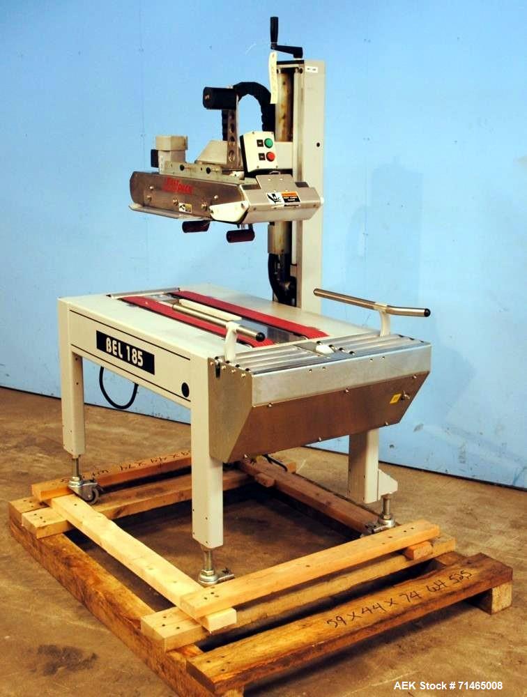 Used Belcor (Wexxar) Model 185 automatic random top case taper sealer. Capable of speeds up to 20 cases per minute. Has a case size range: 8" - unlimited length, 6" to 20" width,  4-1/2" - 19-1/2" he...