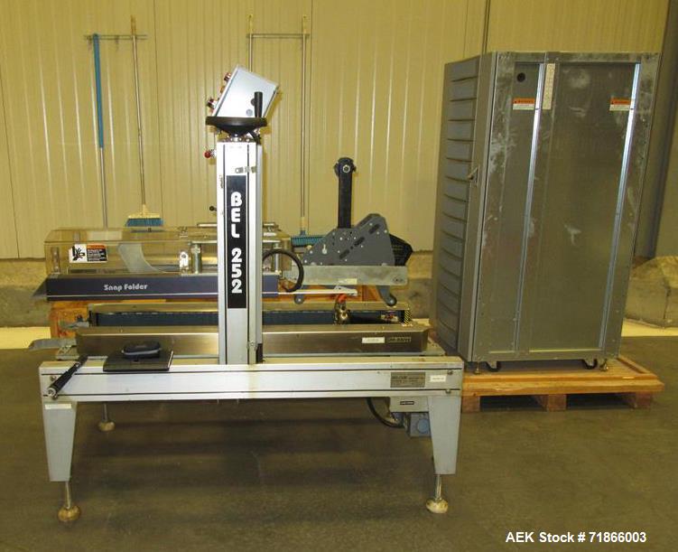 Used Belcor Model 252 Automatic Top Case Sealer/Taper. Case sealer is capable of speeds up to 25 cpm. Fully automatic operation. Case size range: 8" - 20" (length) x  6" - 15" (width)  x 4-1/2" - 16"...
